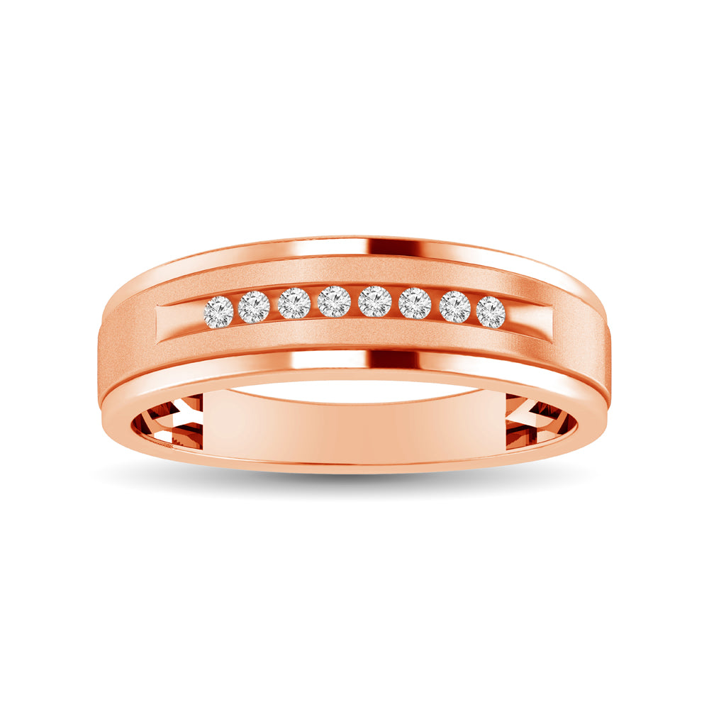 Alianza de Boda con Diamantes de 1/10 qt para Hombre en Oro Rosa de 10k