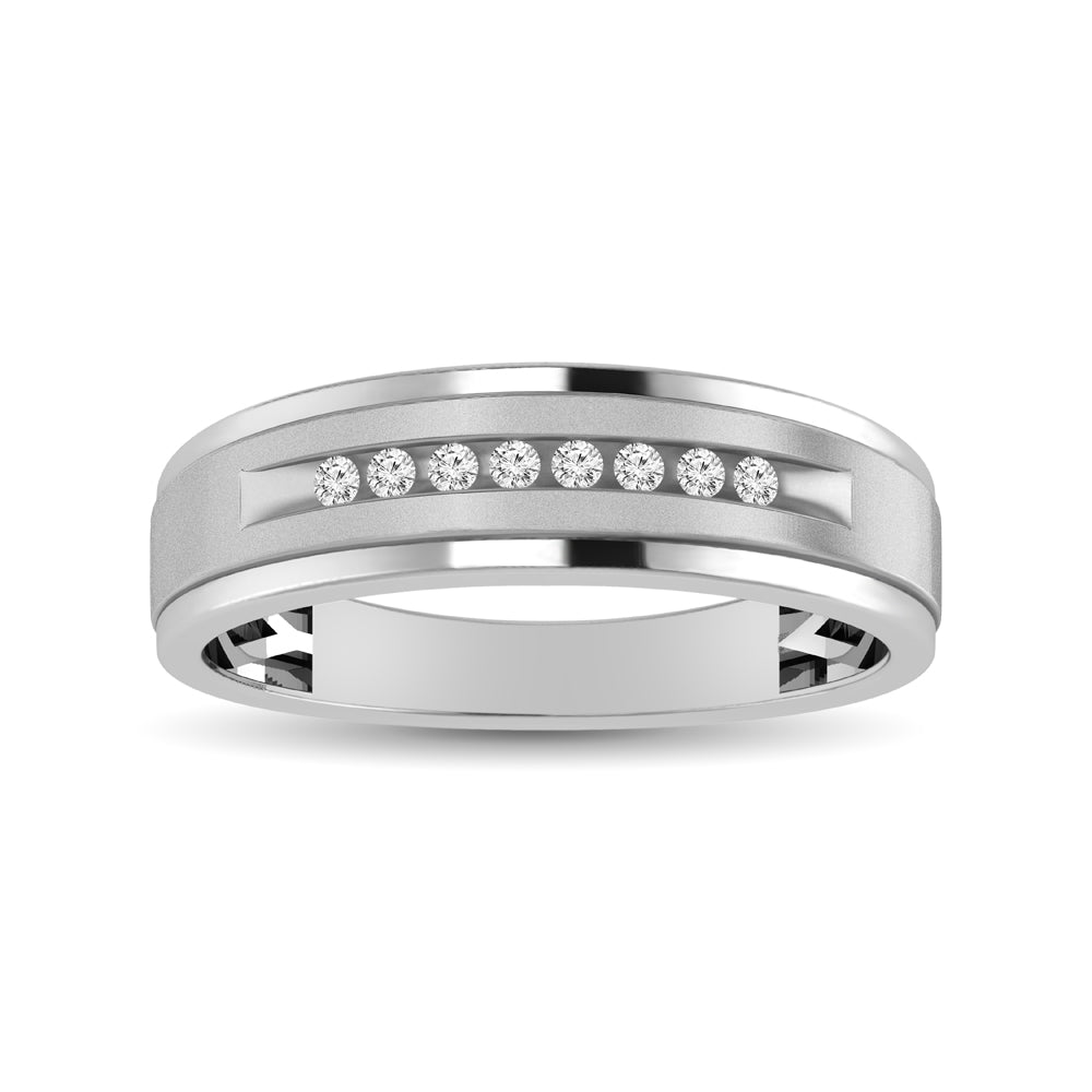 Alianza de Boda con Diamantes de 1/10 qt para Hombre en Oro Blanco de 10k