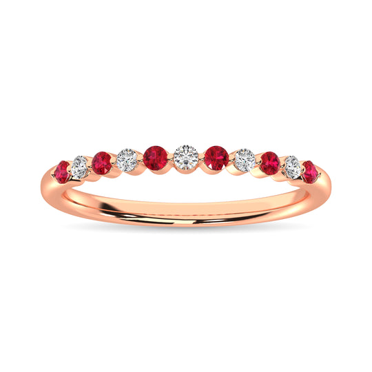 Diamante 1/4 Ct.Tw. Y Ruby Stack Band en oro rosa de 10 quilates (5 diamantes y 6 rub√≠es)