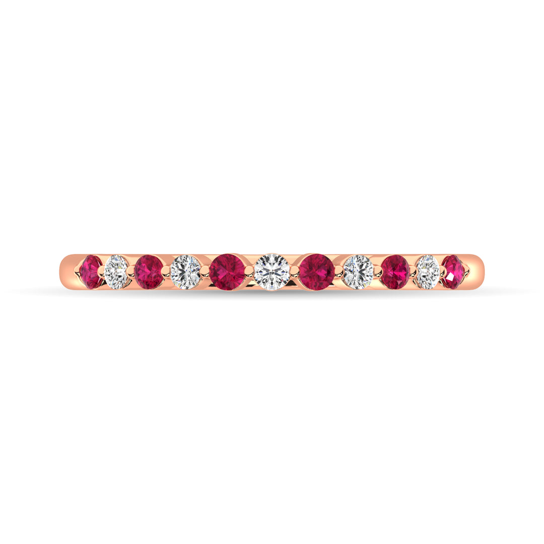 Diamante 1/4 Ct.Tw. Y Ruby Stack Band en oro rosa de 10 quilates (5 diamantes y 6 rub√≠es)