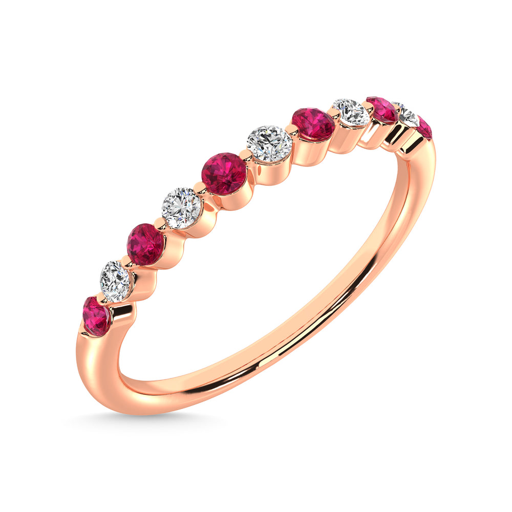 Alianza Apilable con Rub√≠ y Diamante alternativo 1/4 qt en Oro Rosado de 14k