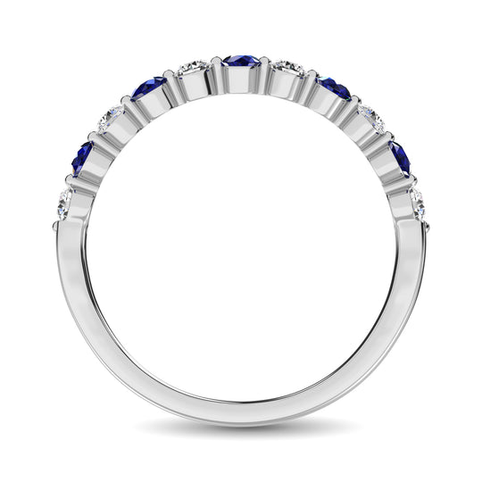 Diamante 1/2 Ct.Tw. Y banda apilada de zafiro azul en oro blanco de 14 k (6 diamantes y 5 zafiros azules)