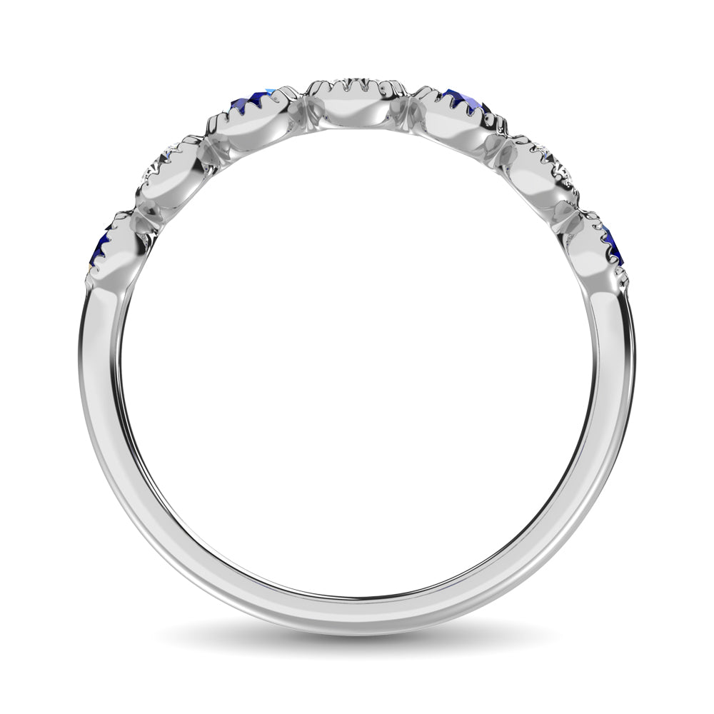 Diamante 1/5 Ct.Tw. Y banda apilada de zafiro azul en oro blanco de 14 k (3 diamantes y 4 zafiros azules)