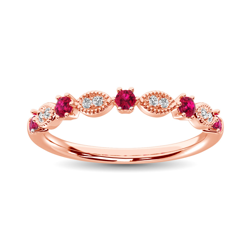 Diamante 1/3 Ct.Tw. Y Ruby Stack Band en oro rosa de 14 quilates (8 diamantes y 5 rub√≠es)