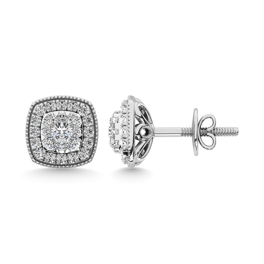 Diamante 5/8 Ct.Tw. Aretes en racimo en oro blanco de 14 k