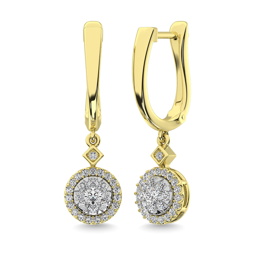 Diamante 1/2 Ct.Tw. Aretes ClusterDanglers en oro amarillo de 10 quilates