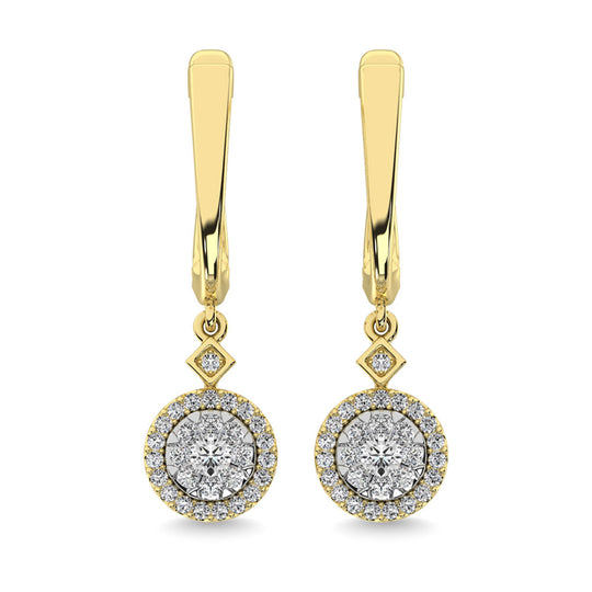 Diamante 1/2 Ct.Tw. Aretes ClusterDanglers en oro amarillo de 10 quilates