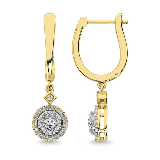 Diamante 1/2 Ct.Tw. Aretes ClusterDanglers en oro amarillo de 10 quilates