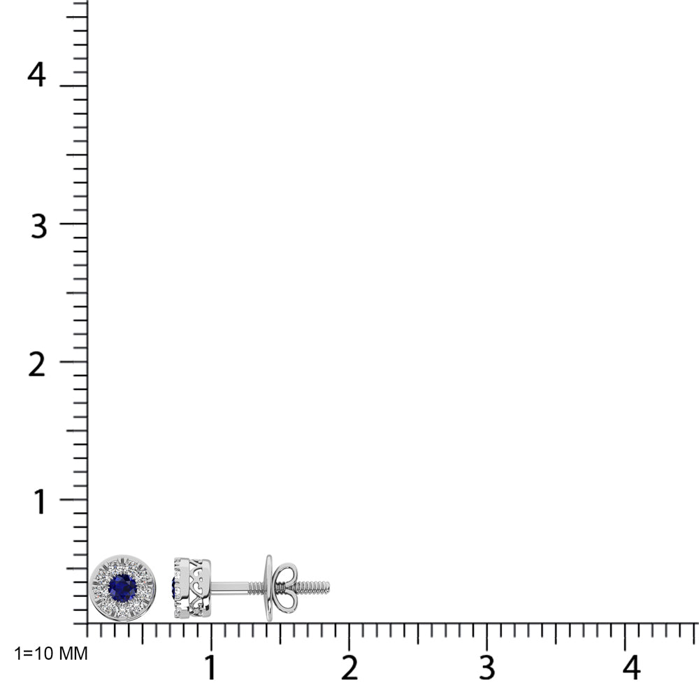 Diamante de oro blanco de 14 quilates de 1/4 qt. total y Stud de Zafiro Azul