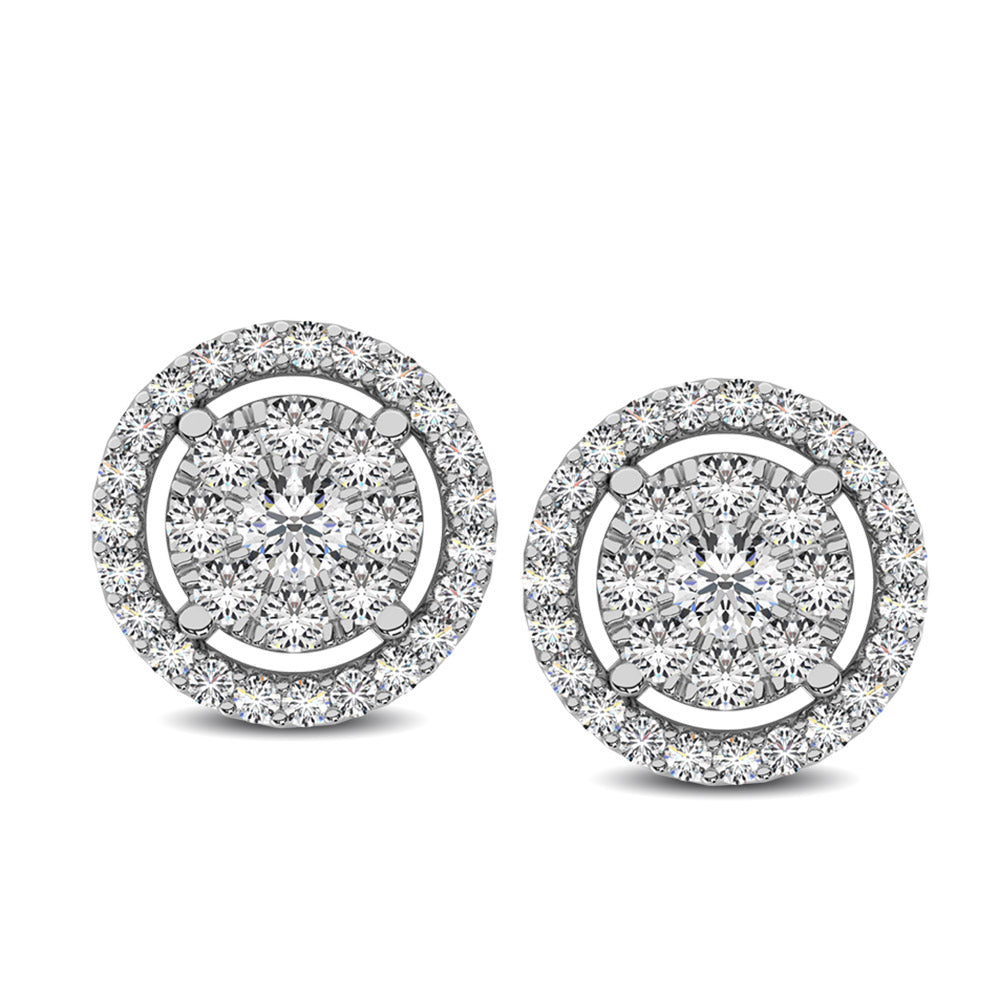 Diamante 1/2 Ct.Tw. Aretes Redondos De Doble Marco