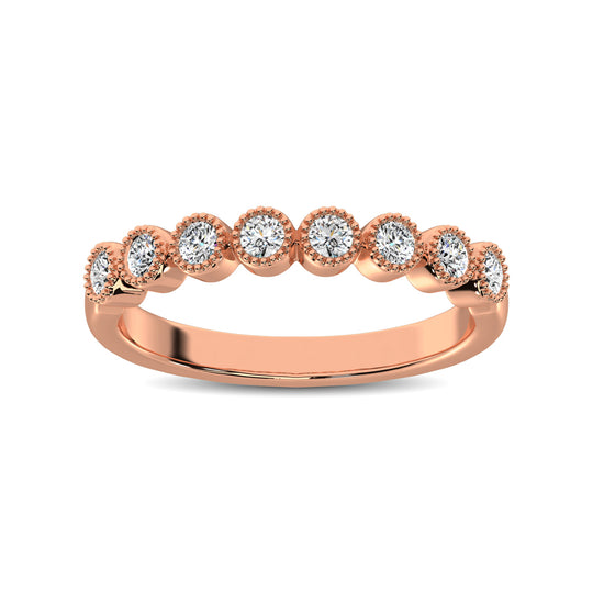 Banda de Bisel Apilable de Diamantes de 1/4 qt con Engaste de Cuentas en Oro Rosa de 14k