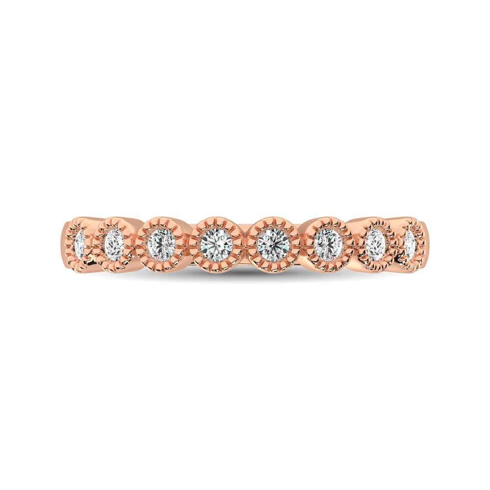 Banda de Bisel Apilable de Diamantes de 1/4 qt con Engaste de Cuentas en Oro Rosa de 14k