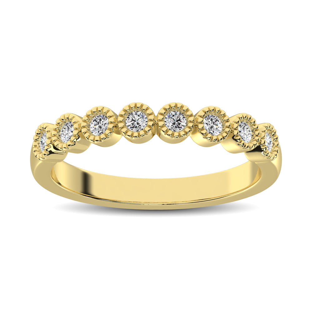 Banda de Bisel Apilable de Diamantes de 1/qt con Engaste de Cuentas en Oro Amarillo de 14k