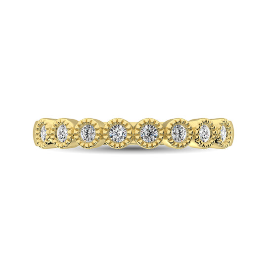 Banda de Bisel Apilable de Diamantes de 1/qt con Engaste de Cuentas en Oro Amarillo de 14k