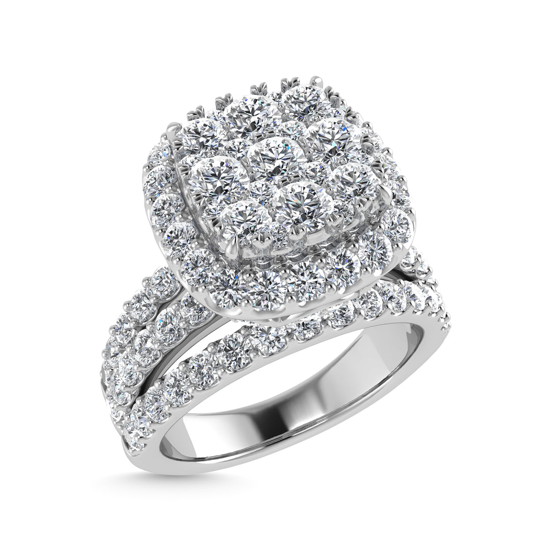 Diamante 2 1/2 Ct.Tw. Anillo de compromiso de tres hileras en oro blanco de 14 k