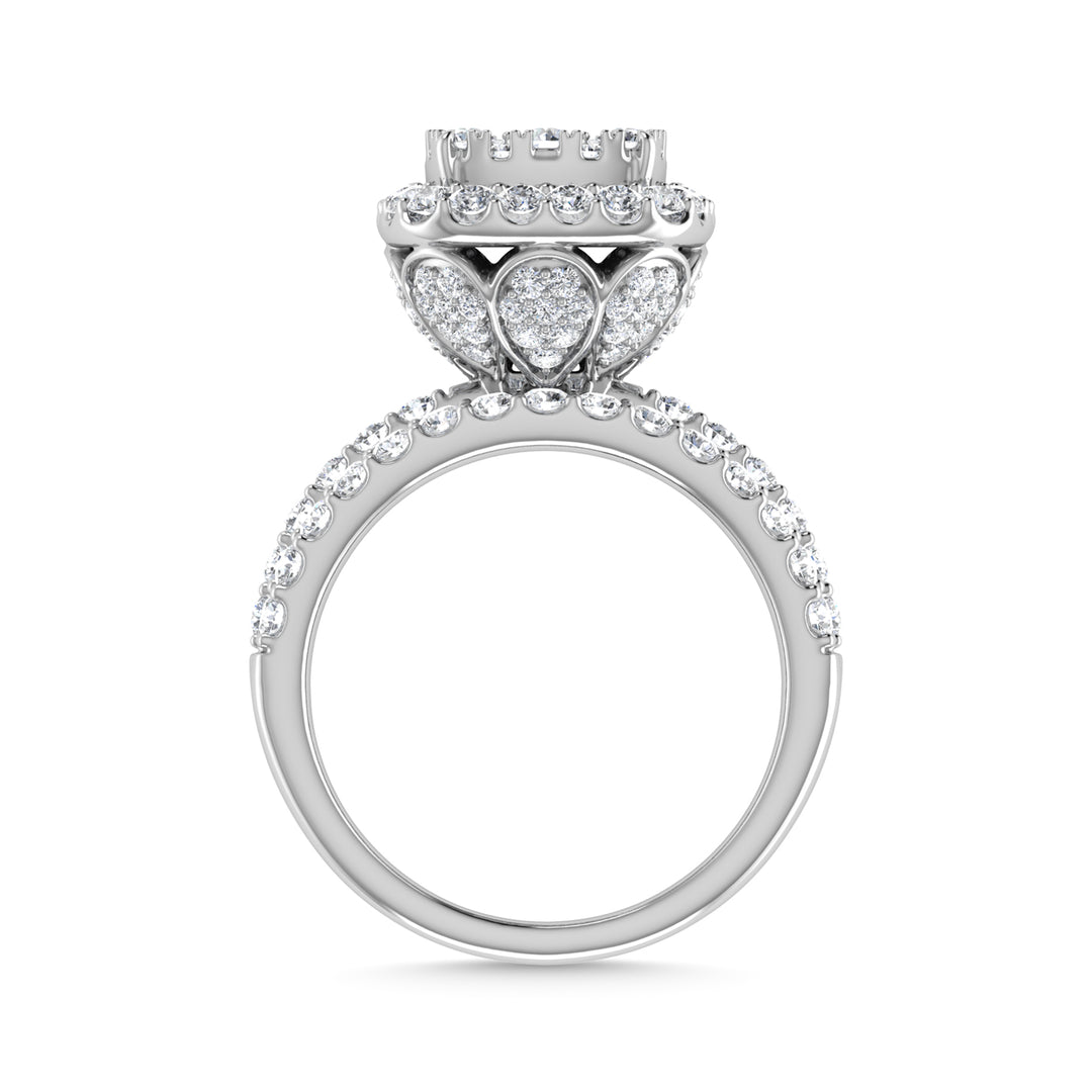 Diamante 2 1/2 Ct.Tw. Anillo de compromiso de tres hileras en oro blanco de 14 k