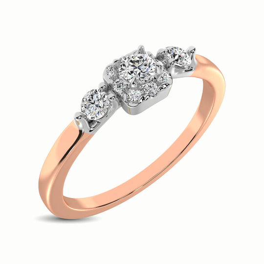 Oro rosado de 10 quilates de 1/3 qt. total. Anillo de promesa de diamantes