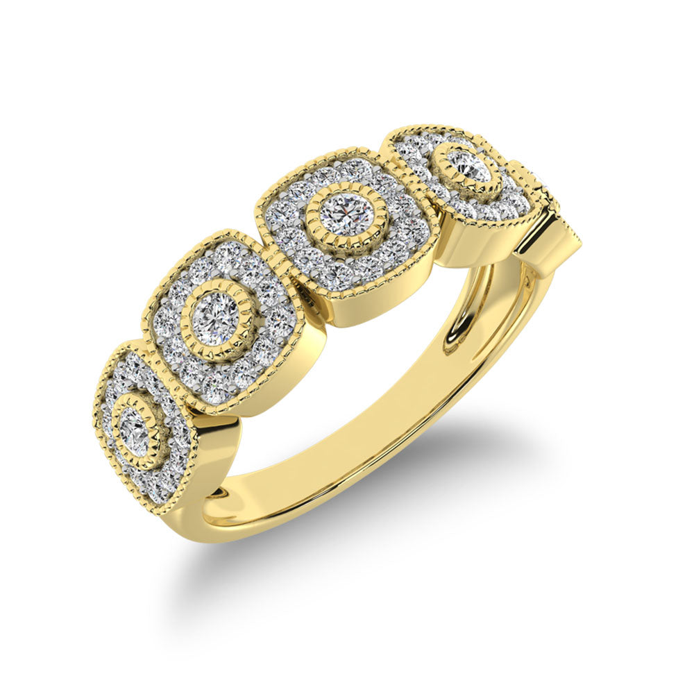 Oro amarillo de 10 quilates de 2/5 qt.Tw. Anillo moderno de diamantes con detalle milgrain