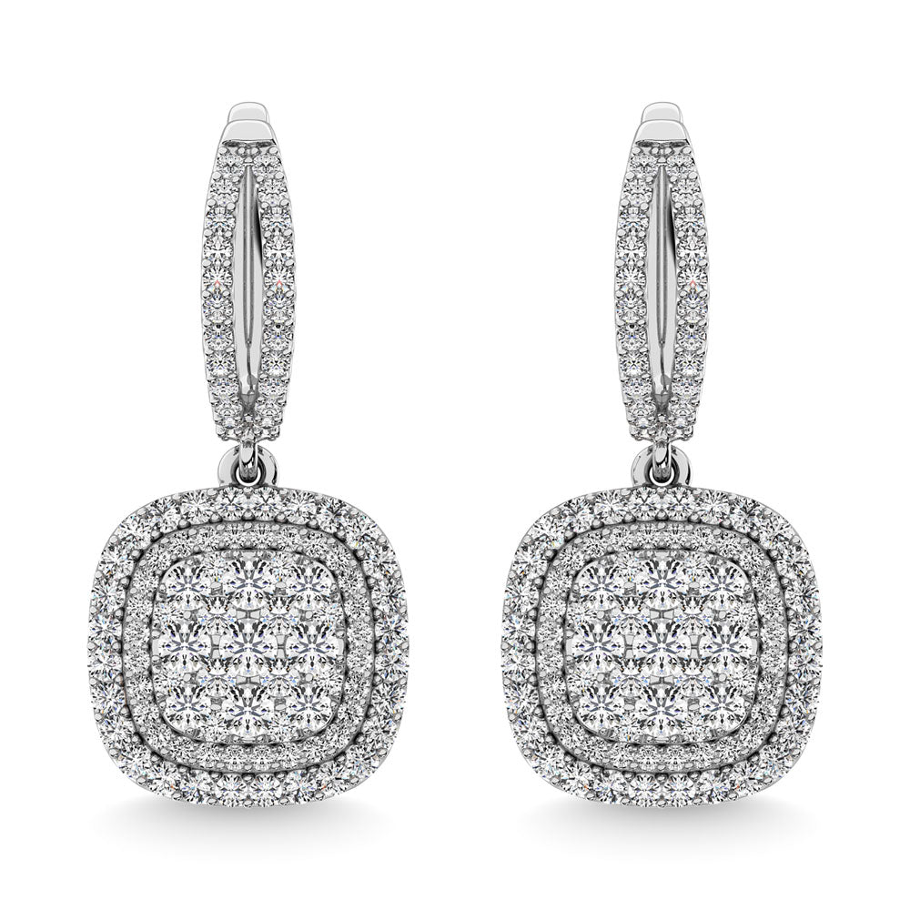 Diamante de 2 qt.Tw. Aretes colgantes en oro blanco de 14 k