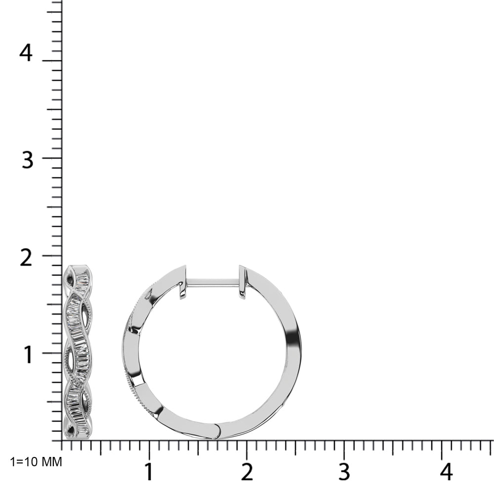 Diamante baguette de oro blanco de 10 quilates de 1/5 qt. total Aretes de aro