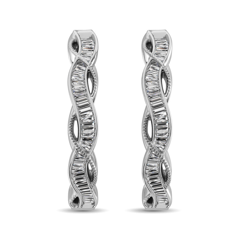 Diamante baguette de oro blanco de 10 quilates de 1/5 qt. total Aretes de aro