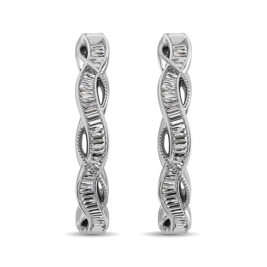 Diamante baguette de oro blanco de 10 quilates de 1/5 qt. total Aretes de aro