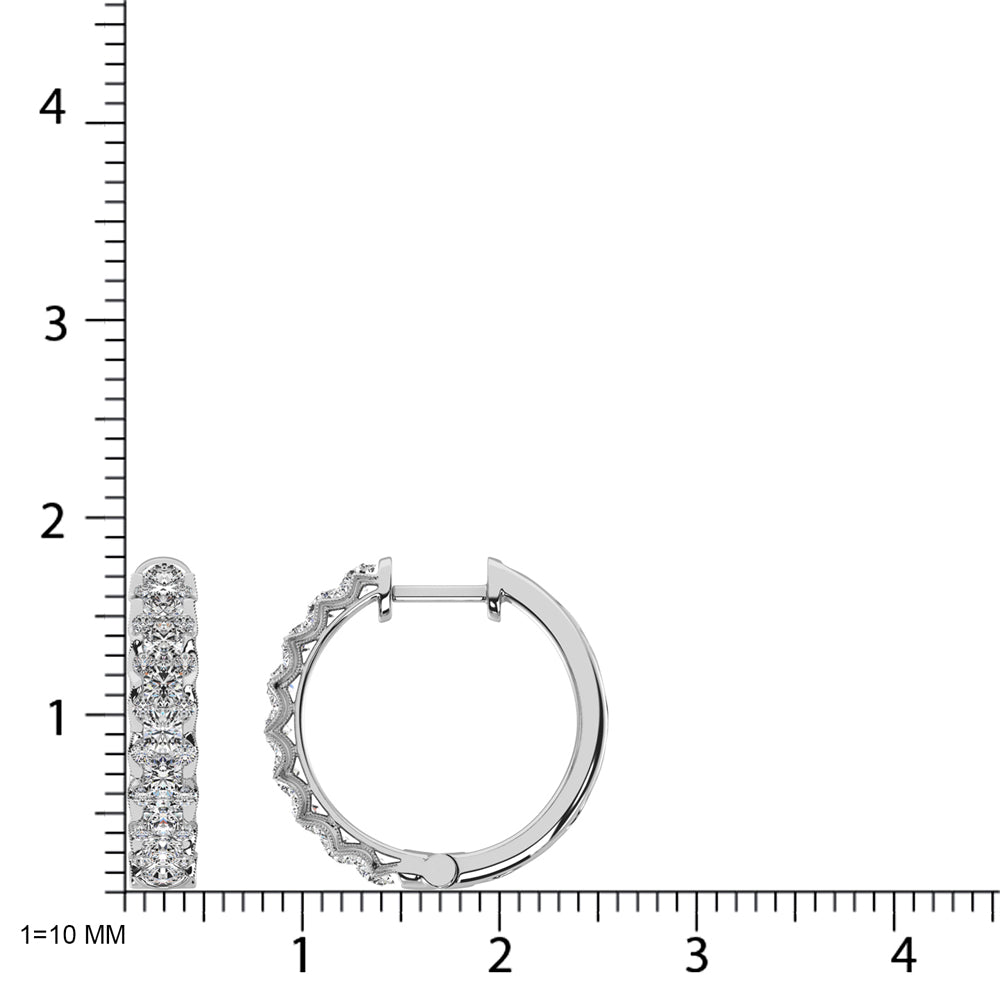 Oro blanco de 10 quilates con diamantes de 1 qt. total. Aretes de aro