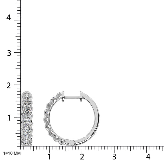 Oro blanco de 10 quilates con diamantes de 1 qt. total. Aretes de aro