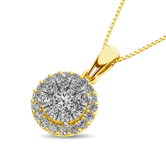 Colgante moderno de diamantes de talla redonda de 5/8 qt total en oro amarillo de 14 k