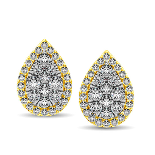 Aretes Modernos en Forma de Pera con Diamantes de 3/4 qt total en Oro Amarillo de 14k