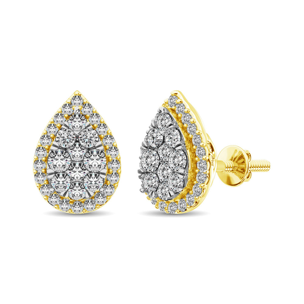 Aretes Modernos en Forma de Pera con Diamantes de 3/4 qt total en Oro Amarillo de 14k