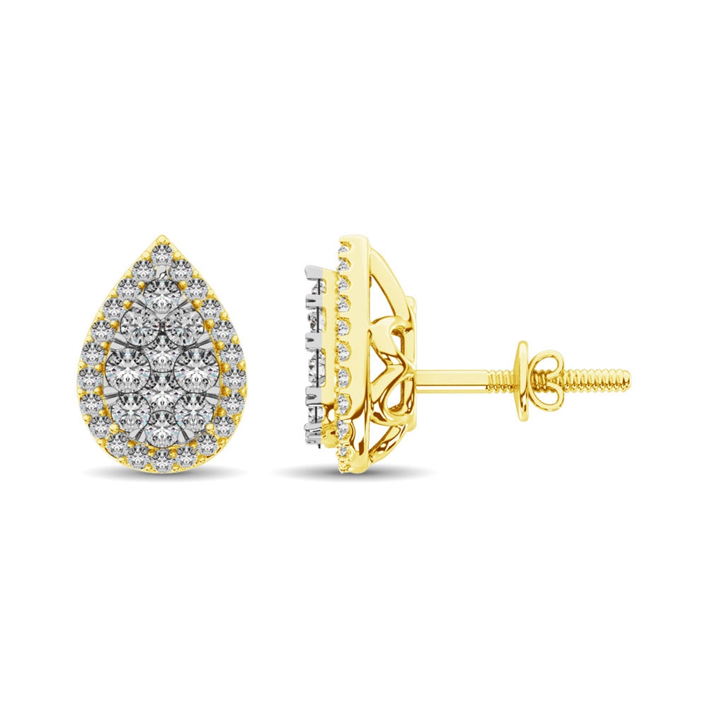 Aretes Modernos en Forma de Pera con Diamantes de 3/4 qt total en Oro Amarillo de 14k