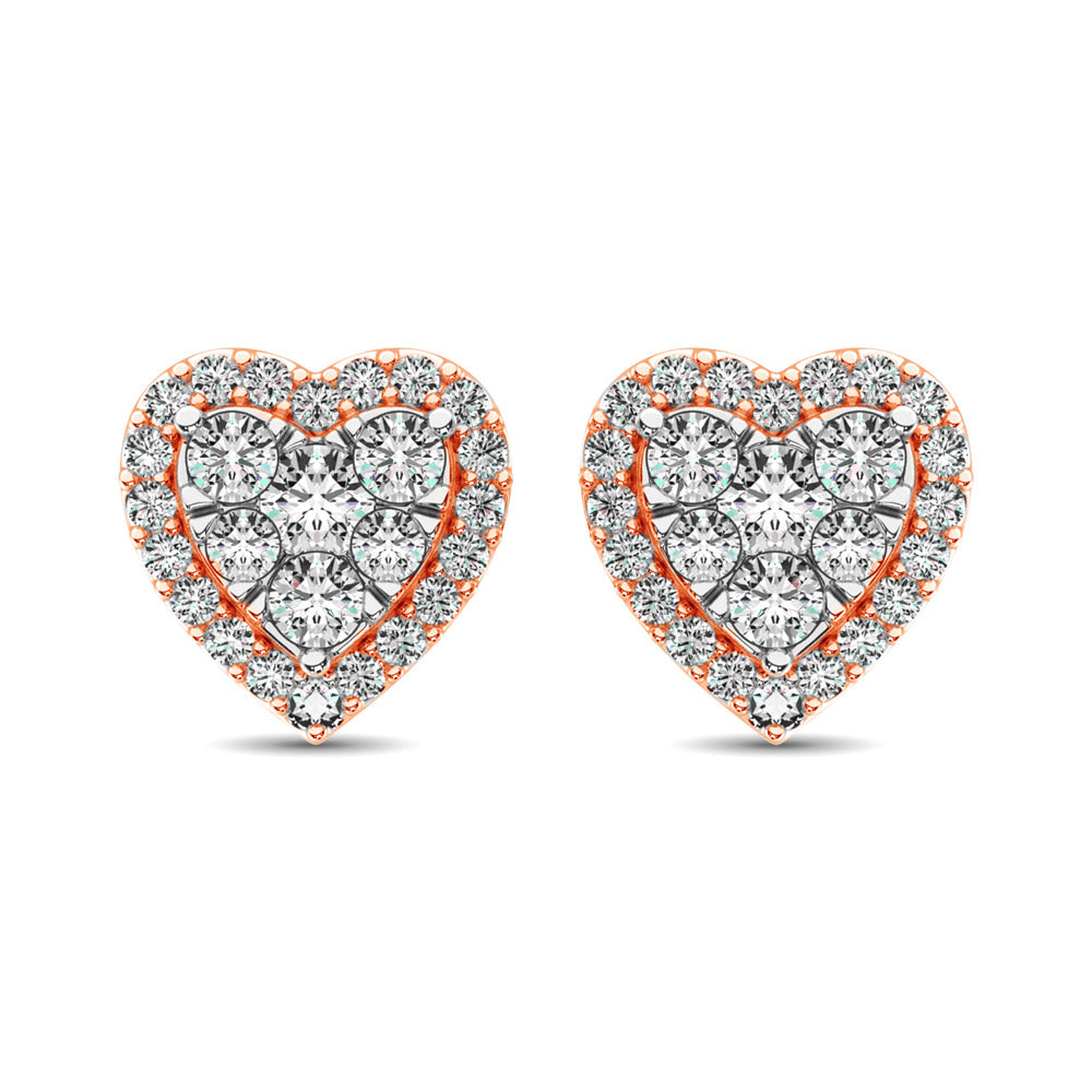 Aretes de Coraz√≥n con Diamantes de 3/4 qt en Oro Rosa de 14k