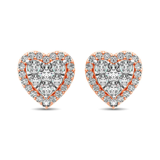 Aretes de Coraz√≥n con Diamantes de 3/4 qt en Oro Rosa de 14k