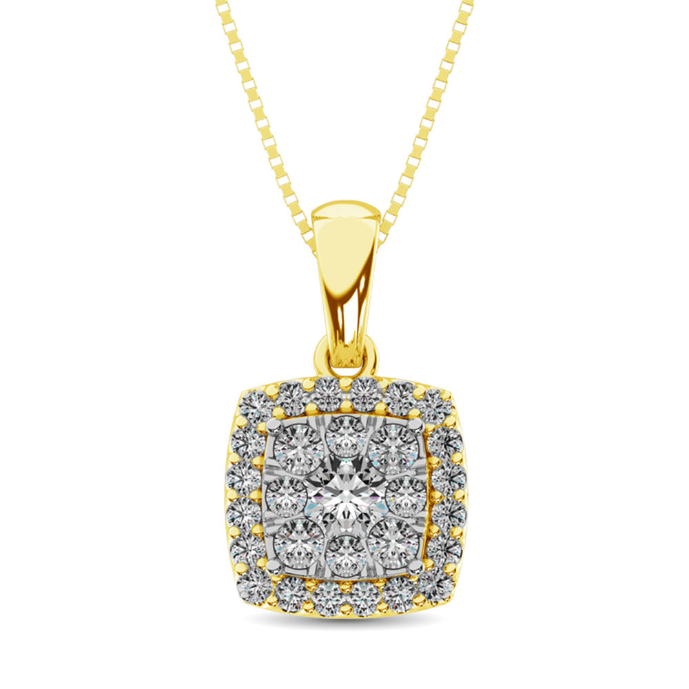 Colgante moderno de diamantes de talla redonda de 5/8 qt total en oro amarillo de 14 k