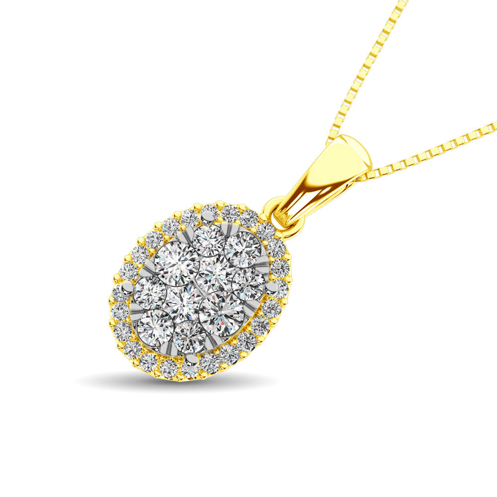 Colgante moderno de diamantes de talla redonda de 5/8 qt total en oro amarillo de 14 k