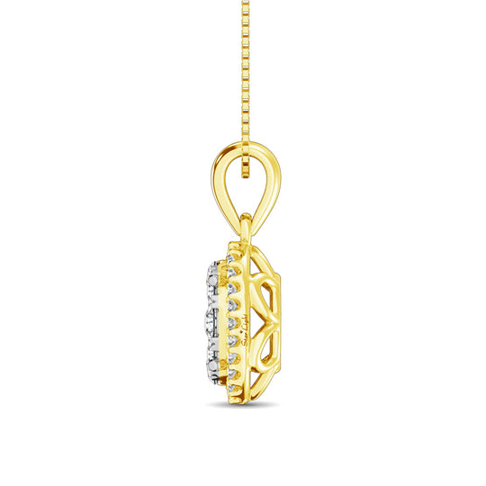 Colgante moderno de diamantes de talla redonda de 5/8 qt total en oro amarillo de 14 k