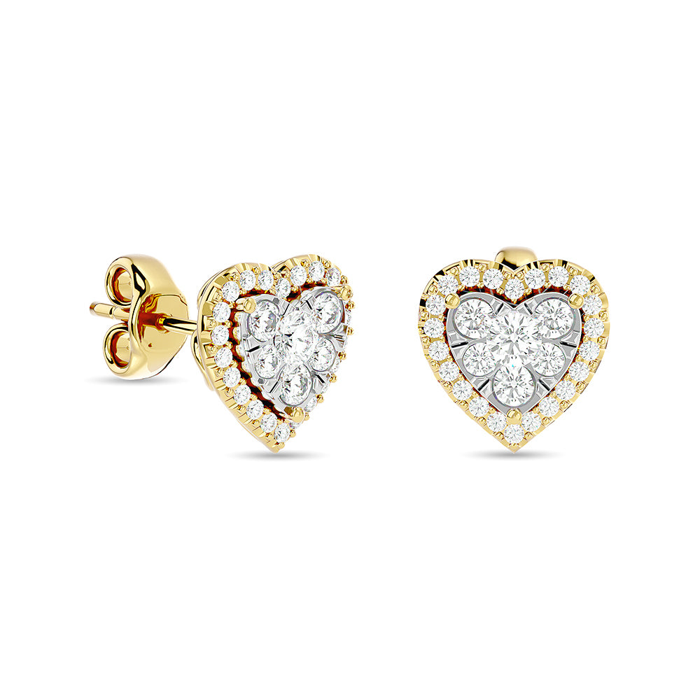 Diamante de 1 qt.Tw. Aretes de moda con forma de coraz√≥n en oro amarillo de 14 k