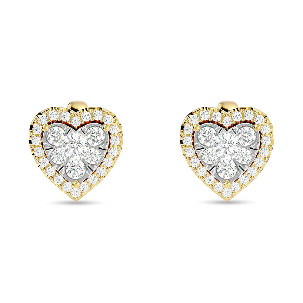 Diamante de 1 qt.Tw. Aretes de moda con forma de coraz√≥n en oro amarillo de 14 k