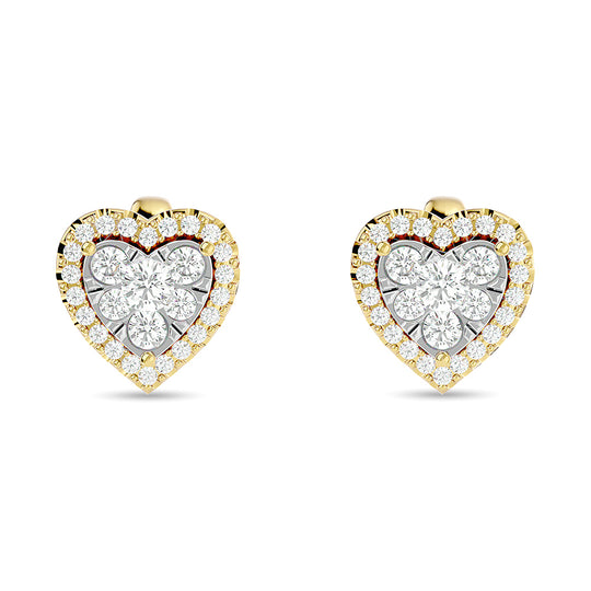 Diamante de 1 qt.Tw. Aretes de moda con forma de coraz√≥n en oro amarillo de 14 k