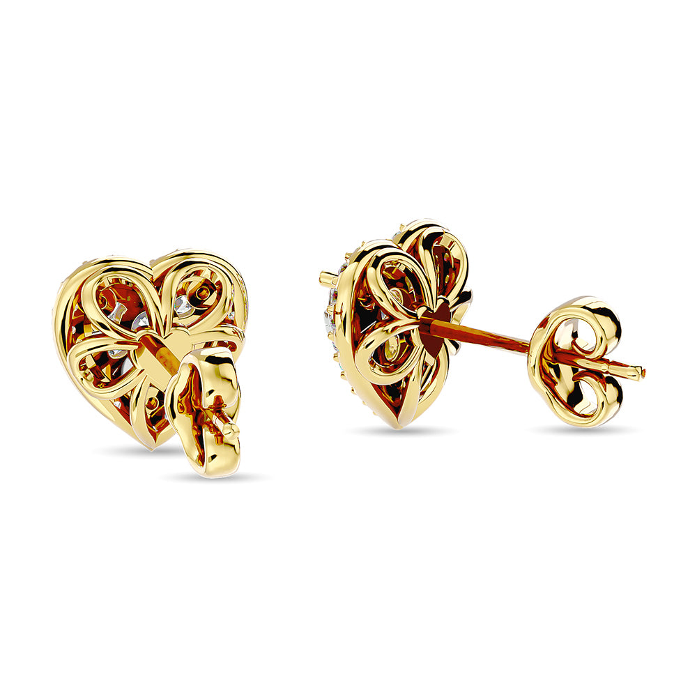 Diamante de 1 qt.Tw. Aretes de moda con forma de coraz√≥n en oro amarillo de 14 k