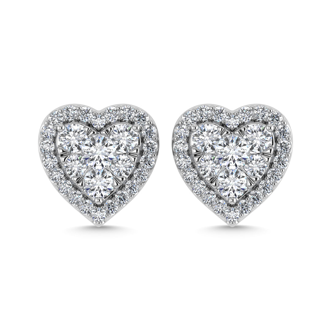 Diamante de 2 qt.Tw. Aretes de coraz√≥n en oro blanco de 14 k