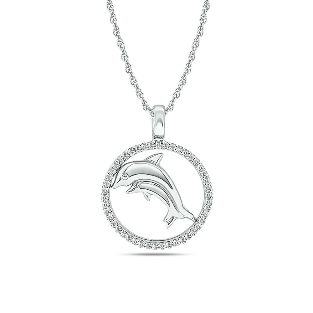 Colgante con delfines y diamantes Sea Of Life de 1/8 qt de peso total en plata de ley