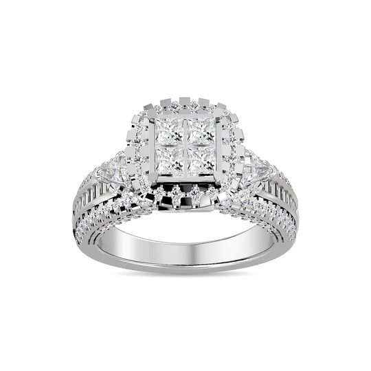 Diamante 1 3/4 Ct.Tw. Anillo nupcial redondo y de princesa en oro blanco de 14 k