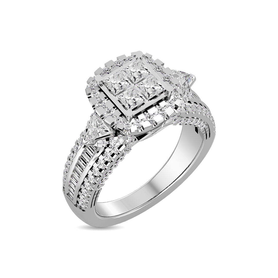 Diamante 1 3/4 Ct.Tw. Anillo nupcial redondo y de princesa en oro blanco de 14 k