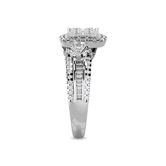 Diamante 1 3/4 Ct.Tw. Anillo nupcial redondo y de princesa en oro blanco de 14 k