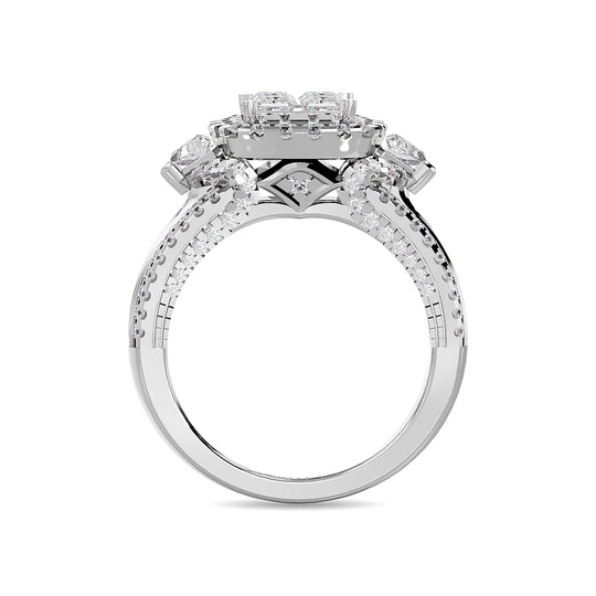 Diamante 1 3/4 Ct.Tw. Anillo nupcial redondo y de princesa en oro blanco de 14 k