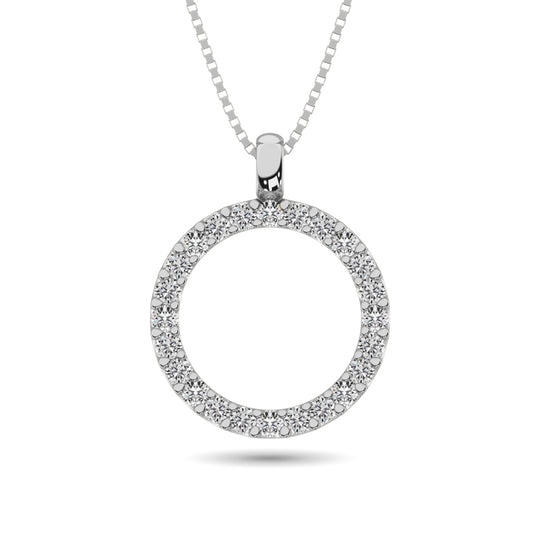 Colgante circular de diamantes de 1/4 qt de peso total en oro blanco de 14 k