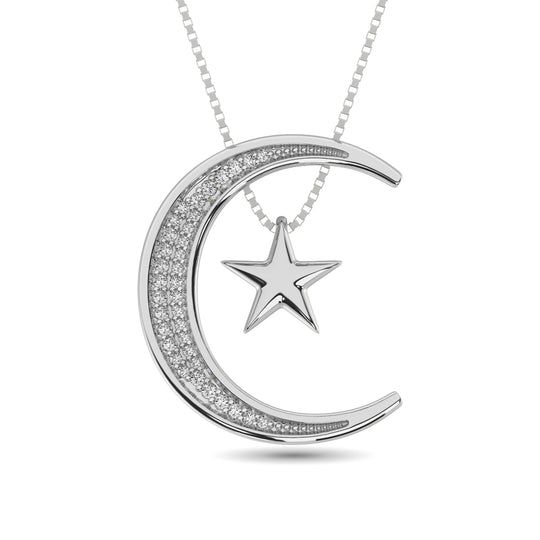 Colgante de luna y estrella de diamantes de 1/20 ct de peso total en plata de ley