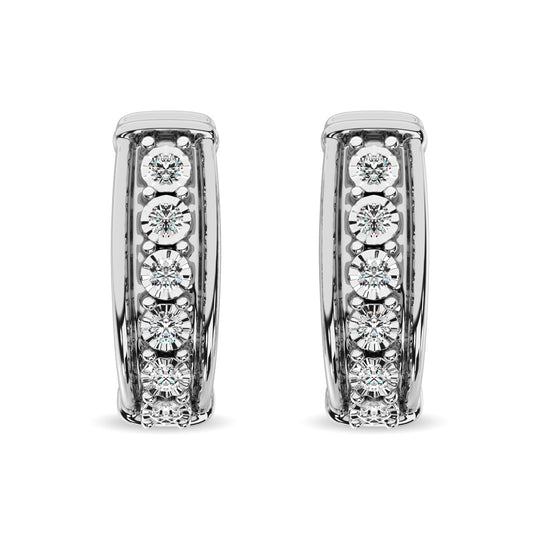 Aretes Tipo Argolla con Diamantes de 1/10 qt de peso total en Plata de Ley